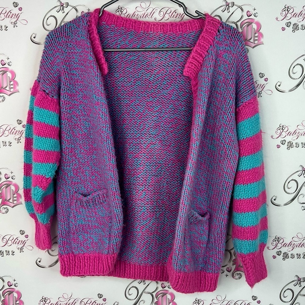 Handmade cardigan candy color cotton candy 🍭 Colorful Striped Women's Sweater